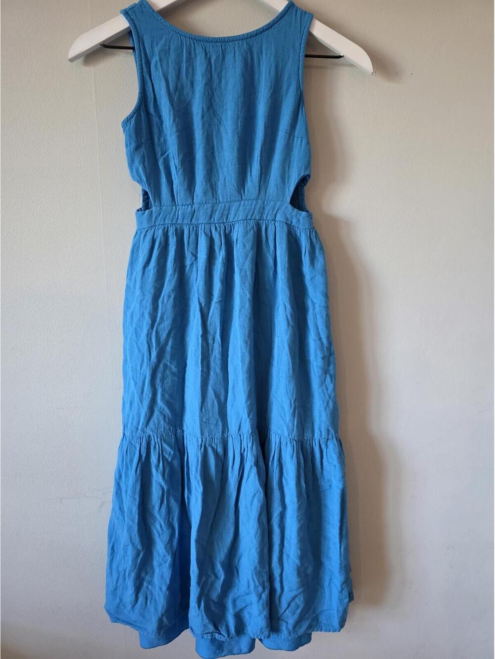 Blue Sleeveless Midi Dress with Open Back and Tie Detail